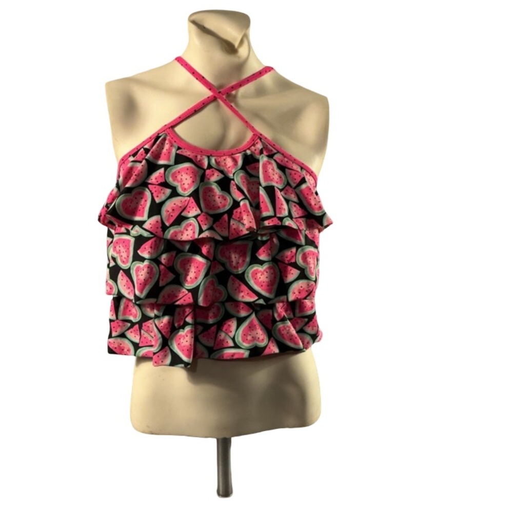 wonder nation Pink Watermelon Ruffle Halter Swim Camisole